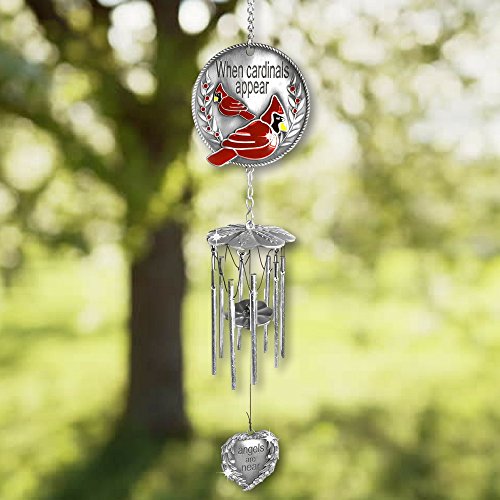 Banberry Designs Memorial WindChimes - When Cardinals Appear Angels are Near - Red Cardinal Wind Chime with a Remembrance Saying