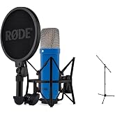 Rode NT1 Signature Series Large-Diaphragm Condenser Microphone (Cobalt) Bundle with Mic Stand with Fixed Boom