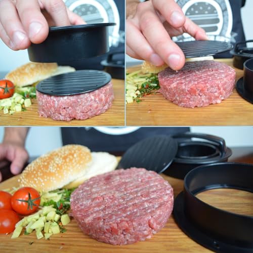 Forma De Hambúrguer 3 em 1 Modelador De Hamburguer 12,3cm x 10,5cm Base Removível Facil De Usar e Limpar hamburguer Artesanal Caseiro Churrasco