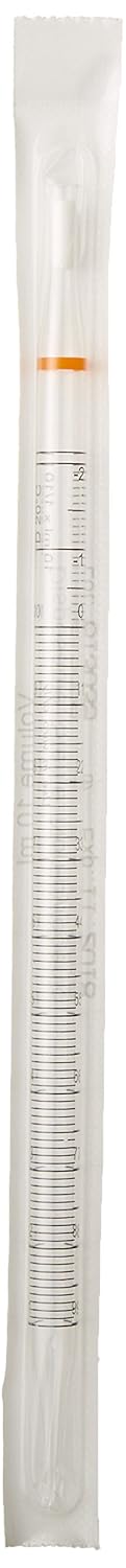 Globe Scientific 1760 Polystyrene UniPlast Serological Pipette, 10mL Capacity, Standard Tip, 297mm Length, Sterile, Orange Striped, Individually Wrapped (Case of 200)