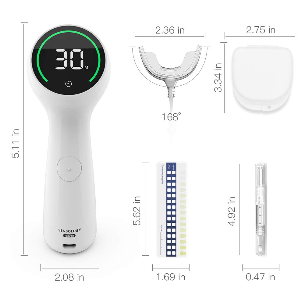 SENSOLOGY Teeth Whitening Kit Teeth Whitener Accelerator 16X Powerful LED Light 5V Built-in Adjustable Timer and Food Grade Mouth Tray Inlcude 4 x 3ml Teeth Whitening gel,5 x Teeth Whitening Strips