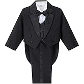 Dressy Daisy Boys Classic Fit Tuxedo Suit 5 Pieces Set Formal Wear Wedding Outfit with Vest, Black/White 011