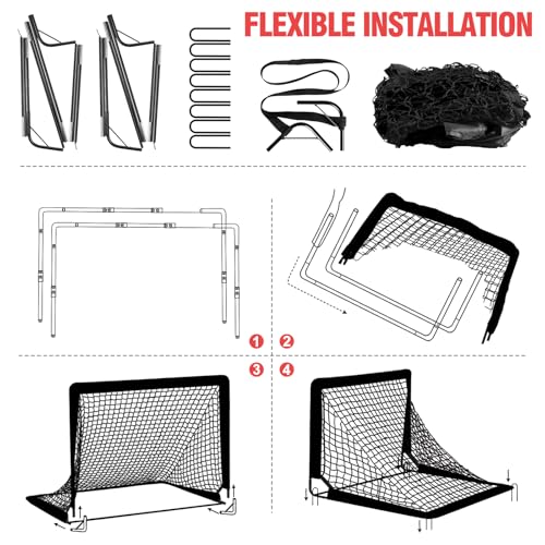 Kids Football Goals for Garden Set – 2 x 4ft x 3ft Portable Football Goals with Size 3 Ball, Pump, Cones & Carry Bag, Pop-Up Kids Football Net, Outdoor Garden Football Training Equipment Boys Gifts