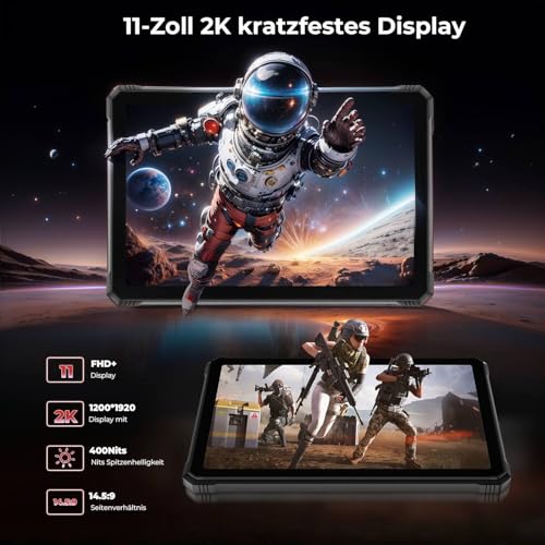 HOTWAV R9 Plus Outdoor Tablet Android 14, 11 Inch 2K FHD+ Construction Site Tablets, Octa-Core 24GB+512GB+2TB TF Tablet Waterproof, 20080mAh 20W Fast Charge, 64MP+16MP/IP68/IP69K/Dual SIM 4G/5G WiFi/GPS/OTG
