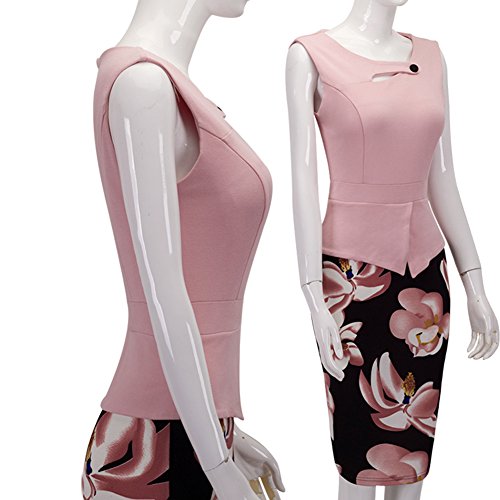 Peplum Sleeveless Summer Office Work Dress เดรส แฟชั่นชุดทำงาน Merope J ผู้หญิงs Floral Patchwork