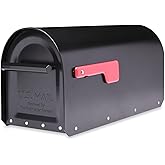 Architectural Mailboxes Sequoia Post Mount Mailbox, Black, Large | Galvanized steel build for outside with rust-resistant powder-coat finish and a magnetic door closure. USPS approved.