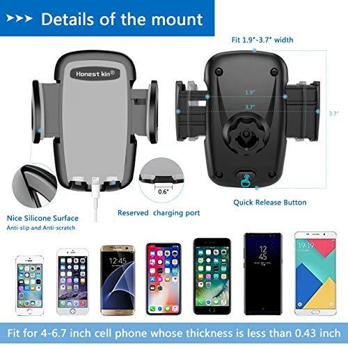 Cell Phone Holder for car HONEST KIN 2 in 1 Universal Car Phone Mount Dashboard/Windshield & Smartphone Car Air Vent Mount Holder Cradle Compatible with iPhone Xs XS Max XR X 8 8+ 7 7+ SE 6s 6+ 6 5s