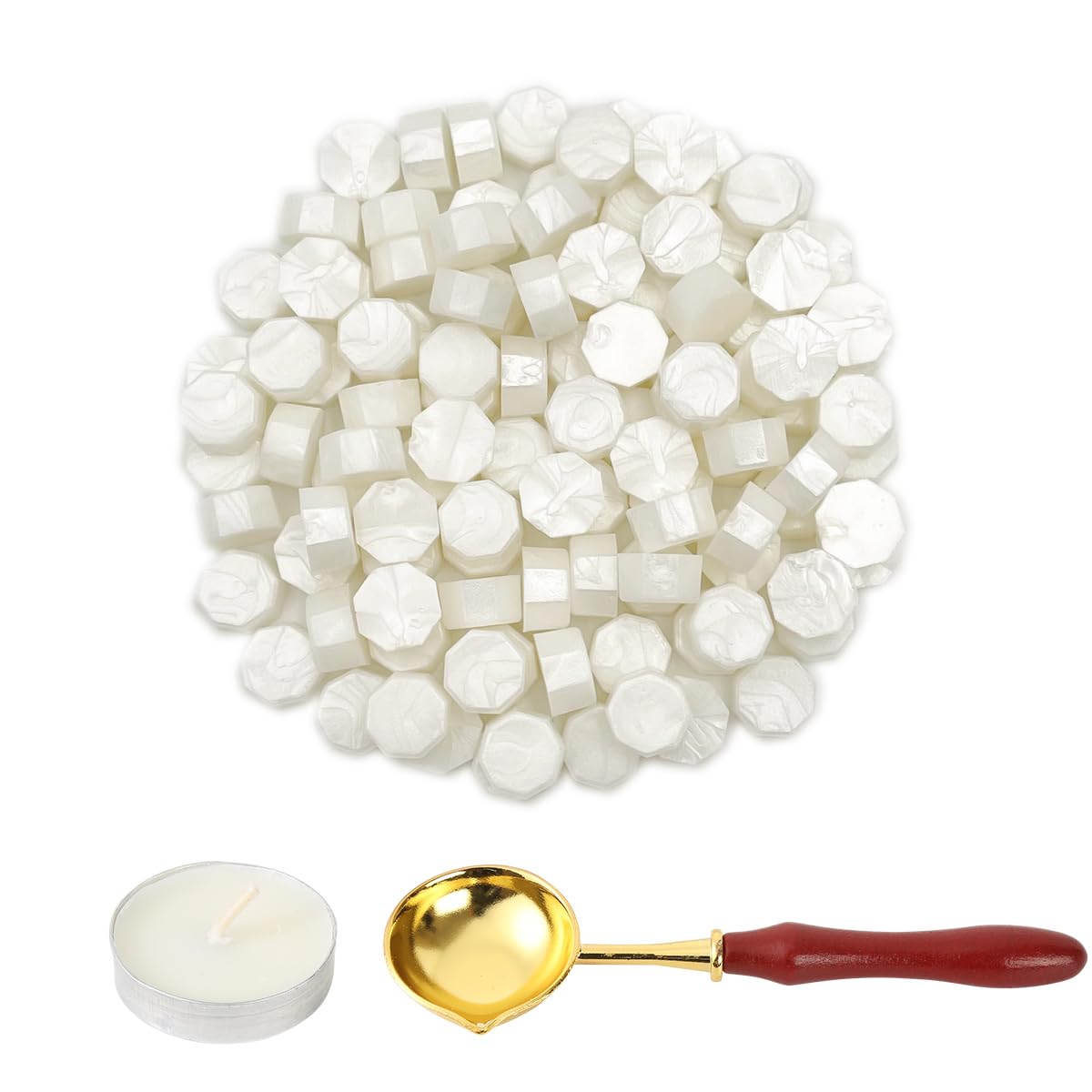 LICQIC Wax Stamp Kit, 100 Pcs Wax Seal Beads with 1 Tea Candles and 1 Melting Spoon, for Invitations, Cards, Envelopes, Wine Packages, Gift Wrapping — image 1