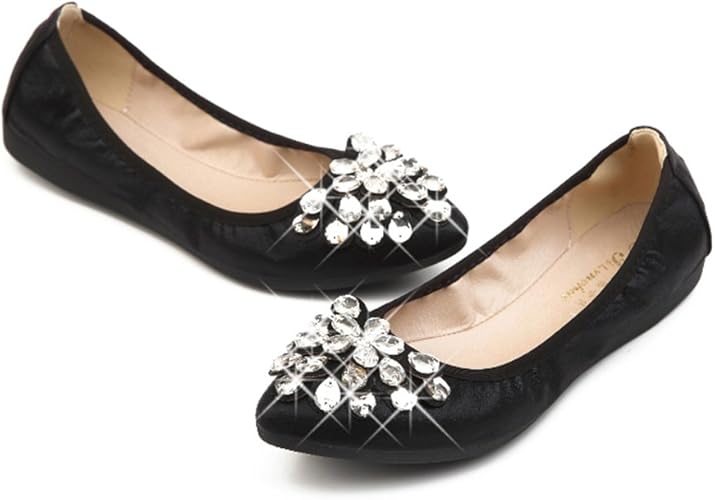 Amazon サニーサニー レディース パンプス 大きいサイズ 折りたたみ 携帯シューズ 歩きやすい バレエシューズ 可愛い 結婚式 ビジュー付き 収納可能 妊婦 キラキラ 婦人靴 立ち仕事用 フラット ブラック ぺたんこ 春 夏 サニーサニー パンプス