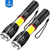 Vockvic LED COB Flashlight 2 pack, Cree High 1000 Lumens Super Bright Tactical Flashlight, Portable Waterproof Zoomable Work Light with 6 Light Modes and Magnetic Base for Camping Outdoor Emergency