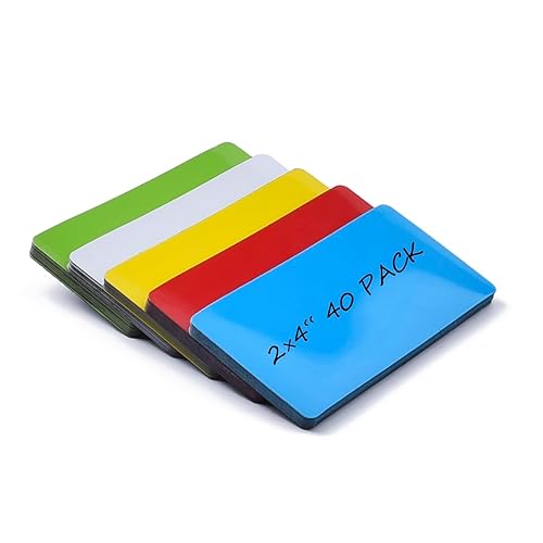 Realth Dry Erase Magnetic Labels Multicolor (2'' × 4'' 40 Pcs), Magnetic Name Tags Reusable for Teachers Students, Reusable Magnet Stickers, Magnet Labels for Whiteboard Classroom Fridge Office
