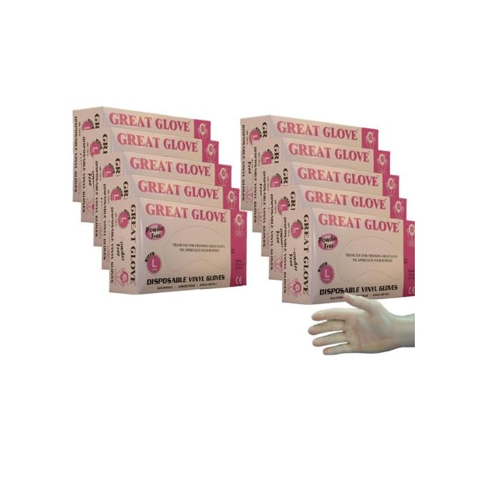 Great Glove - Vinyl Food Service Gloves, Powder Free, 3.5 Mil, Small, Medium, Large, Xtra Large, 1 Case 10 Boxes/100 (X…