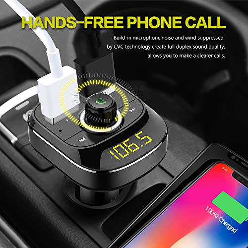 Bluetooth FM Transmitter for Car - Soyond Wireless FM Radio Transmitter Bluetooth Receiver Adapter Hands-Free Calling Car Kit with Dual USB Quick Charging Ports Support USB Drive, TF Card, MP3 Player - Thumbnail 4
