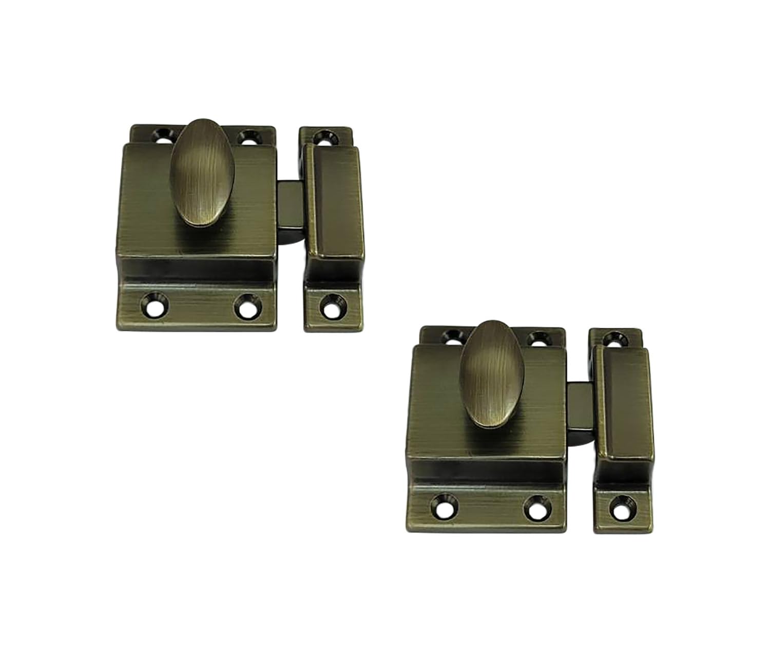 QCAA Traditional Large Oval Turn Cabinet Latch, Solid Brass, 2", for Cupboard & Other Furniture, Brushed Antique Brass, 2 Pack, Made in Taiwan