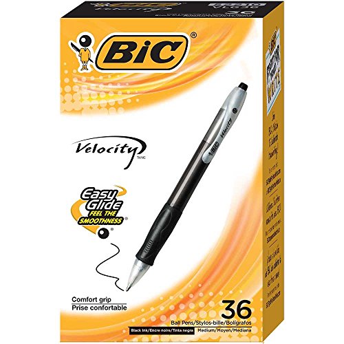 BIC Velocity Retractable Ball Pen, Medium Point (1.0mm), Black, 36