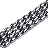 Perlin Hematite Black Beads Hematite Oval 8 mm Non-Magnetic Black 45 Pcs Gemstones 1 Strand for Jewellery Making Bracelet Necklace Earrings DIY Crafts Accessories