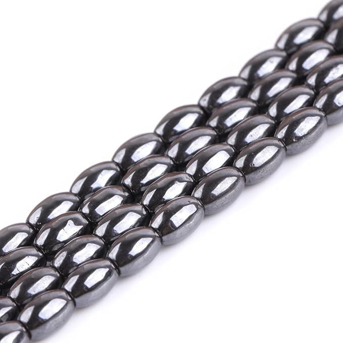 Perlin 45pcs Oval Black Hematite Beads, 8x6mm, Non-Magnetic Synthetic Loose Beads Charms