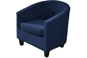 NILUOH Club Chair Slipcover 2 Piece Stretch Jacquard Tub Chair Cover Round Barrel Chair Covers Non Slip Armchair Covers Couch Covers with Elastic Bottom for Bar Counter Living Room, Jacquard Navy