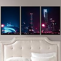 3 Piece Framed Canvas Wall Art City Illuminations Canvas Prints Home Artwork Decoration for Living Room,Bedroom - 16