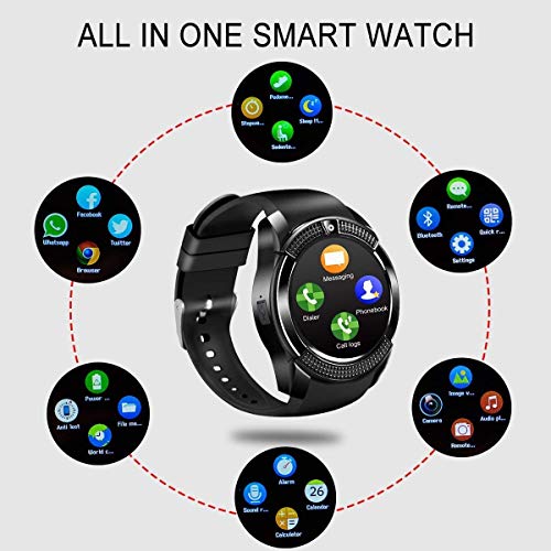Bluetooth Smart Watch with Camera Touchscreen,Waterproof Smartwatch Unlocked Phone Watchs with SIM Card Slot, Smart Wrist Watch Compatible with Android iPhone X 8 7 6 5 Plus (V8) - Thumbnail 7