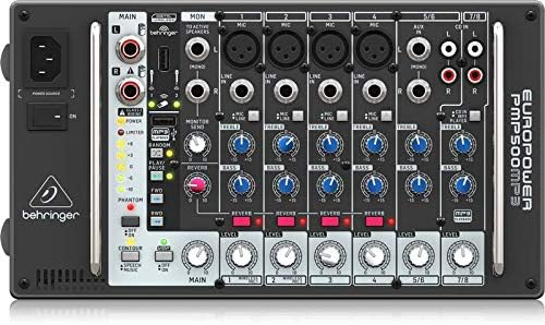 Behringer EUROPWER PMP500MP3 Ultra-Compact 500 Watt 8 Channel Powered Mixer with MP3 Player, Reverb and Wireless Option