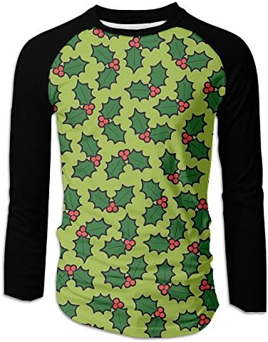 Holly Leaves Berries Men Round Neck T-Shirt Cool Baseball Tees Tops