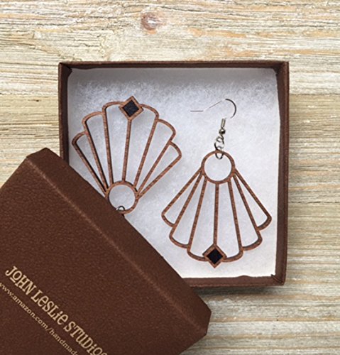 Fan Shape Solid Wood Earrings from Reclaimed Maple with Black Maple Insert - Thumbnail 3