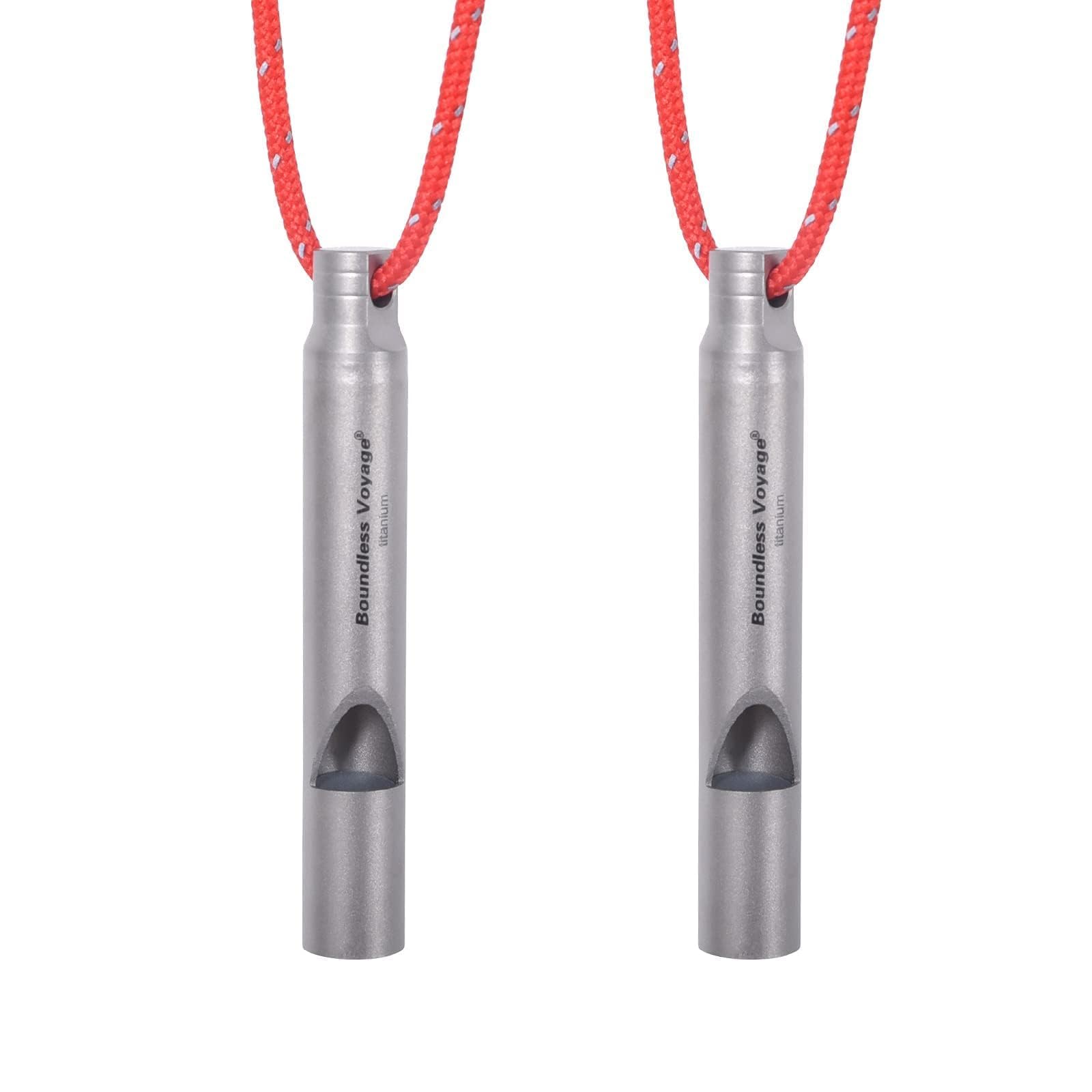 iBasingo Titanium Emergency Whistle Outdoor Camping Hiking Hunting Climbing Survival Loud Whistle Coaches Training Sports Keychain Whistle With Lanyard 2 Pack Ti9010O