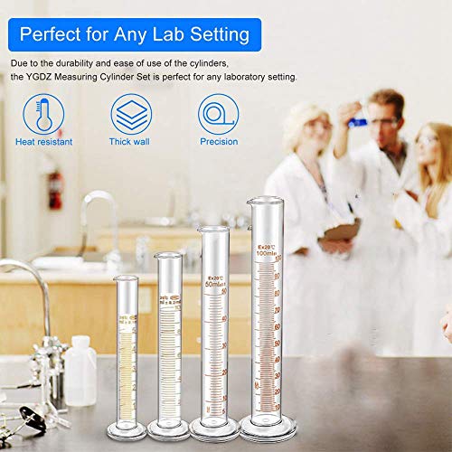 LTKJ Thick Glass Graduated Cylinder Measuring Bottle Set 5ml 10ml 50ml 100ml Glass with 2 Cleaning Brushes Chemistry Lab Graduated Measure Tools