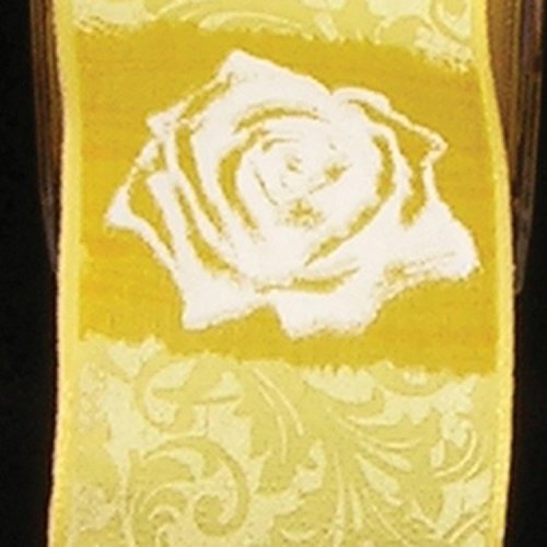 Yellow Rose Print Taffeta Wired Craft Ribbon 1.5