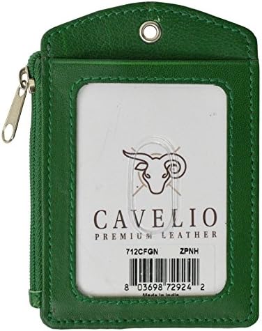 Cavelio ID Printed Lanyard Leather Badge Holder with Neck Strap (Green)