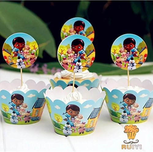 12 set Doc Mcstuffins cupcake toppers and wrappers,Doc mucstuffins party decoration