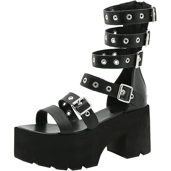 Amazon.com | SHEOMSIE Goth Platform Sandals With Bukles