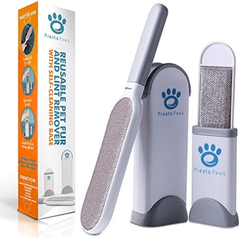 Reusable Pet Fur and Lint Remover Set - Large Hair Removal Brush and Mini Travel Tool With Self Cleaning Bases