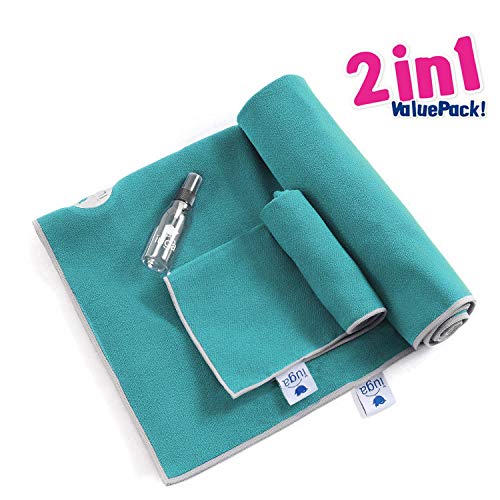 IUGA Non Slip Yoga Towel, Extra Thick Hot Yoga Towel + Hand Towel 2in1 Set, Corner Pockets Design to Prevent Bunching, 100% Microfiber – Non Slip, Super Absorbent and Quick Dry