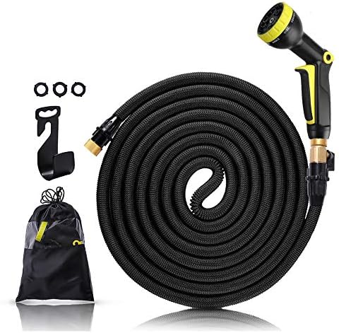 Brightsv Garden Hose 50ft, Upgrade Expandable Hose Garden, Flexible Hose Lightweight, Sturdy Leakproof Watering Hose with 9 Pattern Sprayer Nozzle for Plant and Garden Watering(Black)