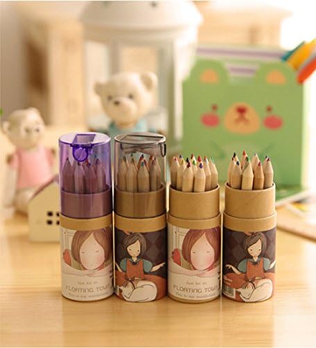 ROOVON Colored Pencils 12 Different Colors Pencils Gift for Kids Wooden Assorted Pre-Sharpened Pencils with Sharpener Hard Box with Lucky Girl.