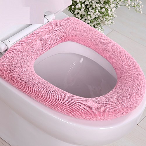 Lifechaser Toilet Seat Lid Warmer Cover Pads Washable 100% Cotton with Flexible Hose for Lock (100% Cotton-Pink)