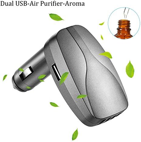 Car Charger Adapter, Ionic Air Purifier and Essential Oil Diffuser for Car, Dual Usb Port Fast Car Charger , Remove Smoke, Bad Smell and Odors (Gray)