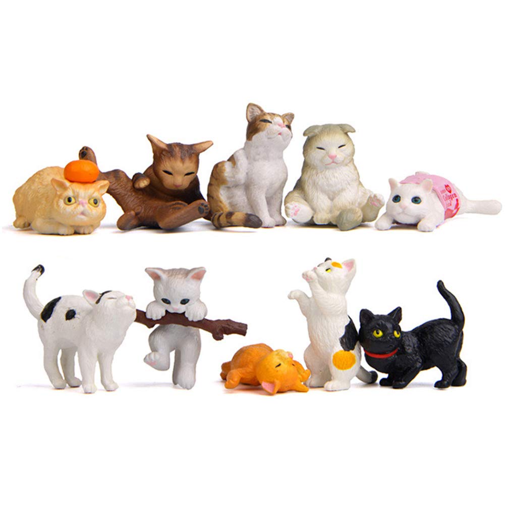 Photo 1 of 10 Pcs Kawaii Miniature Cat Figurines Character Toy Cake Toppers, Mini Cat Animal Figures Collection Playset Desk Decoration