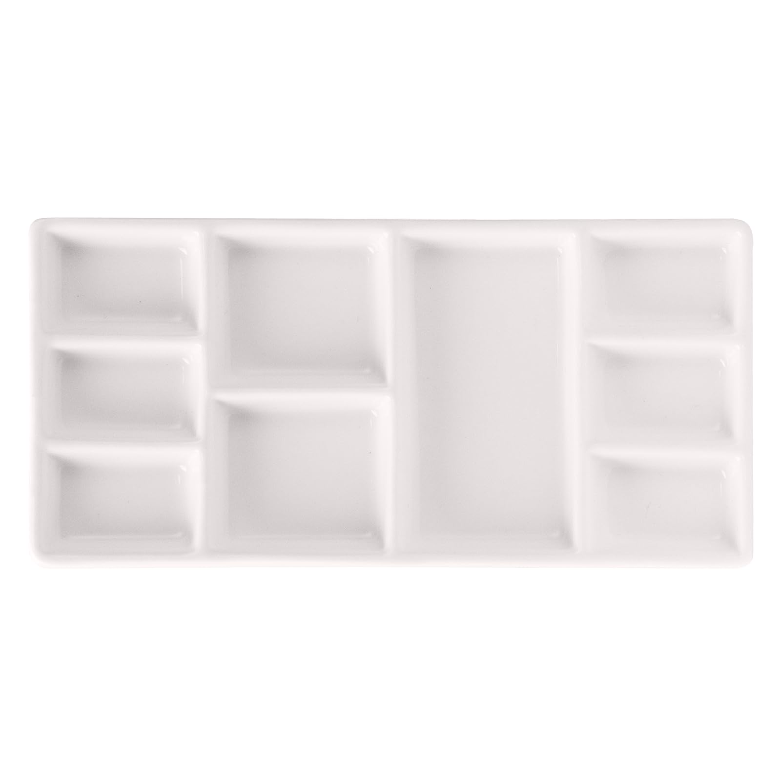 MEEDEN 9-Well News Ceramic Rectangle Artist Paint Palette for Watercolor Gouache Acrylic Oil Painting, 6-4/5 by 3-1/3-Inch