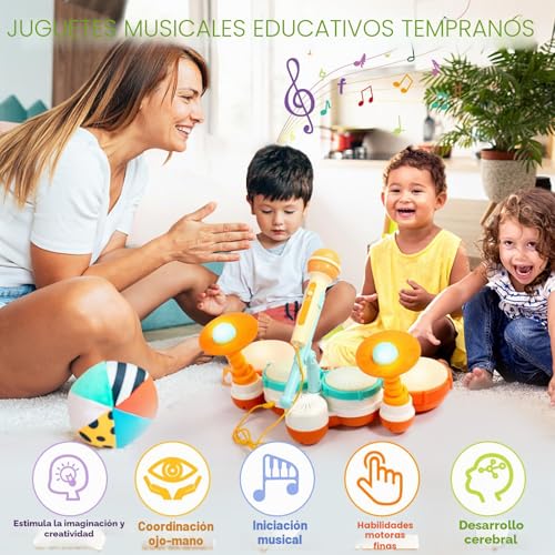 Drum Toys Children 1 Year Drum Children's Gift Baby 1 Year Musical Instruments Children's Battery with Sound Microphone Games for 1 Year Old Children Easter Gift Girl