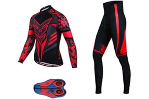 MOXILYN Men Cycling Jersey Set Long Sleeve Pro Cycling Clothes Riding Quick Dry Jacket + Cycling Bib with 9D Pad - Bike Clothing Kit