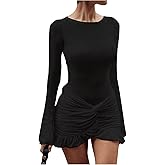 RoseSeek Women's Twist Knot Ruffle Ruched Bodycon Mini Dress Long Sleeve Crewneck Night Out Pencil Dresses