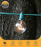 25 Foot G40 Globe String Lights With Bulbs – Green Wire – By Austin Light Co. - UL Listed. Indoor and Outdoor. Great for patios, cafés, parties, homes, bistros, weddings, backyards