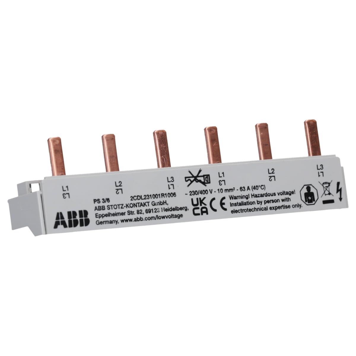 ABB PS3/6 phase rail 3-phase 2x6P 10 mm² 2CDL231001R1006