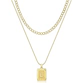 JEMUALE Gold Initial Necklaces for Women 14K Gold Plated Letter Necklace Square Pendant Layered Gold Choker Necklaces Set Trendy Jewelry