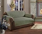 Elegance Linen Quilted Pet Dog Children Kids Furniture Protector Microfiber Slip Cover Love Seat, Green