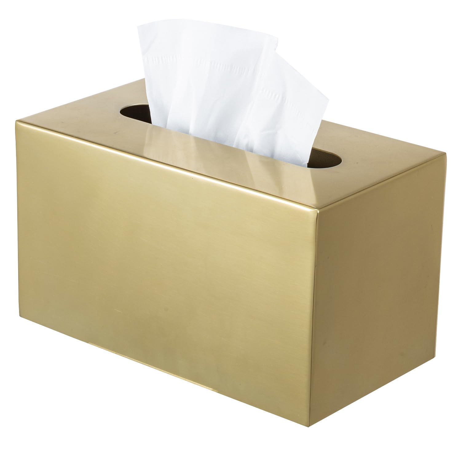 Photo 1 of MyGift Vintage Brass Tone Stainless Steel Rectangular Tissue Box Cover with Removable Bottom Panel, Art Deco Style Bathroom Facial Tissues Dispenser - Handcrafted in India