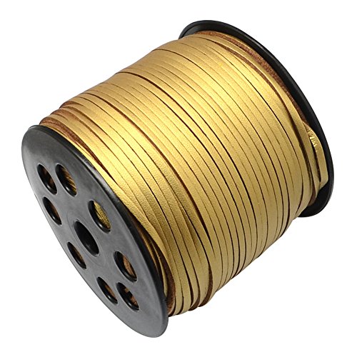 Beadthoven 1Roll Faux Suede Leather Cord Lace Strap Flat Leather Cord One Side Covering with Imitation Leather for Making Jewelry Accessories DIY Crafts 2.7x1.4mm, about 90m/roll (Goldenrod)